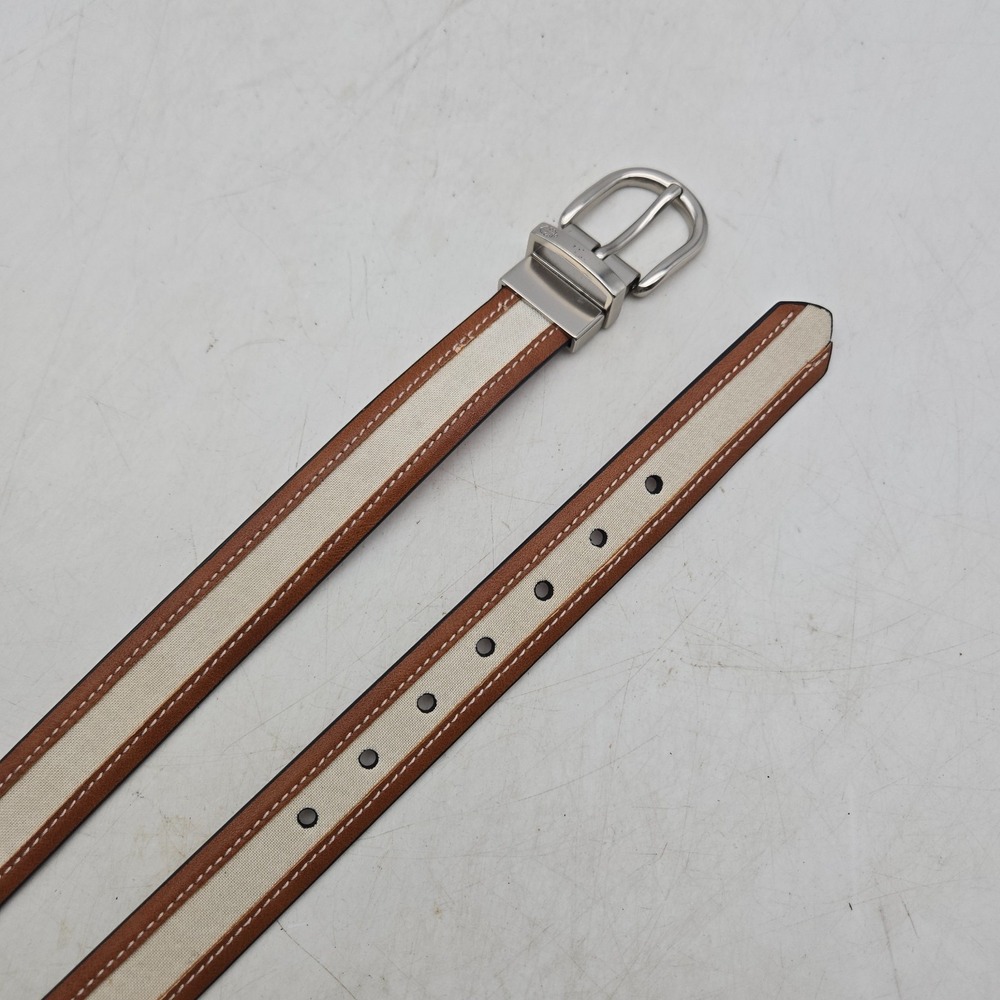 Nautica Belt White Brown Reversible Syn Leather Womens 24 Nickel Buckle